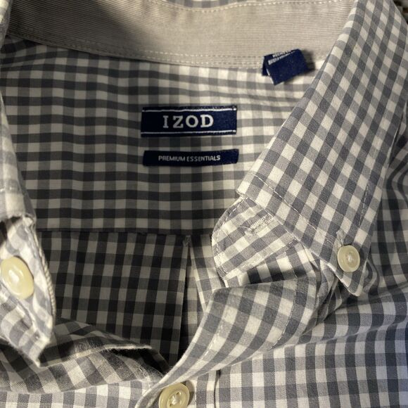 Izod Premium Essentials Mens Shirt XL White Blue Plaid Button Long Sleeve Casual - Picture 2 of 7